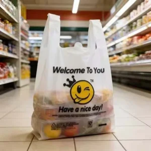 Food Grade HDPE T Shirt Bags Custom Logo Printed Resealable Shopping Bags Supermarket Retail Vest Handle Custom Color
