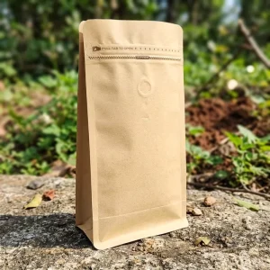 Food Grade Kraft Flat Bottom Bag with Zipper Coffee Tea Packaging Factory Direct