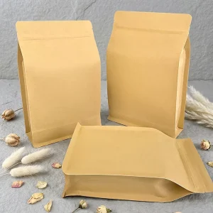 Food Grade Kraft Paper Waxed Stand Up Moisture Proof Heat Seal Smell Proof Resealable Gusseted for Pouches for Salad Cakes