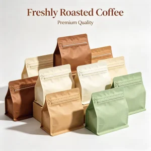 Food Grade Kraft Paper Zipper Coffee Bags With Valve 100g 200g 500g Stand up Side Zipper Flat Bottom Bag