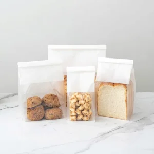 Food Grade Plastic Cotton Paper Bag with Gravure Printing Brown Kraft Paper Clear Window for Bread and Toast Packaging