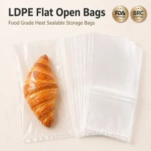 Food Grade Plastic Packaging Bag Custom Size LDPE Clear Poly Flat Open Bags