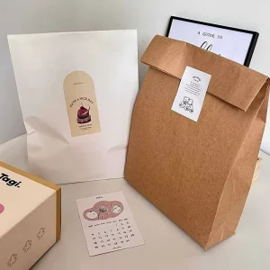 Food Grade Recyclable Compostable Kraft Paper Bags No Handle Custom Logo Option for Bakery Snack Cookie Packaging