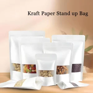 Food Grade Resealable Zipper Bag Kraft Paper Bag Stand up Pouch With Clear Window