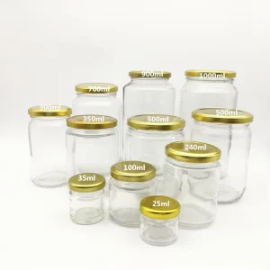Food Grade Round Transparent 25ml to 1000ml Jam Honey Jelly Glass Storage Jar with Metal Airtight Lid Custom Logo