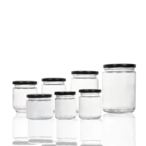 Food Grade Transparent Round Fruit Canned Glass Bottle Chili Sauce Honey Bottle Jam Jar with Tinplate Lid