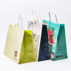 Food Kraft Paper Bags with Handle, White Paper Bag with Printed Shopping Paper Bag