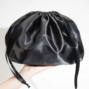 Free Design Black Satin Drawstring Shopping Bag Custom Size Satin Cosmetic Skincare Dust Drawstring Pouch