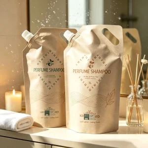 Free Design Custom Kraft Paper Spout Pouch Bag for Shampoo Liquid Travel Compact Kit Stand up Pouch with Suction