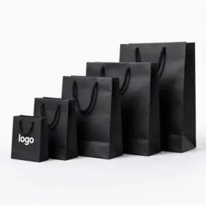 Free Design Custom Logo Matt Black Paper Clothing Packaging Gift Paper Bag Shopping Bag Luxury Paper Bags With Ribbon Handle
