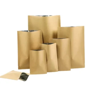 Free Sample Aluminum Foil Brown 3-Side Seal Kraft Paper Packaging Bag Heat Seal Vacuum Open Top Bags Powder Food Packaging