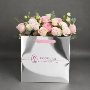 Fresh Flower Packaging Bags Silver Paper Purple Foil Logo Custom Florist Gift Shopping Bags