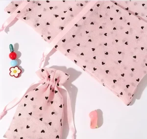 Fresh Heart Print Sheer Organza Drawstring Bag Affordable Mesh Gift Pouch for Wedding Favors Baby Showers Jewelry Cosmetics