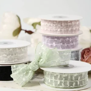 Fringed Grid Sheer Organza Ribbon for Floral Wraps and DIY Hair Bows Hair Accessories Trimming