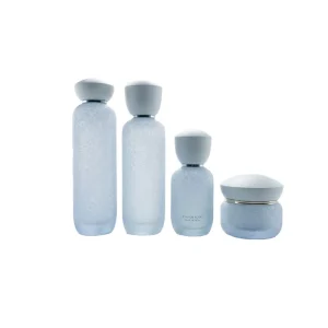 Frosted Glass Bottles & Jars with Pump/Spray & White Caps, Crackle Pattern for Cosmetics, Cream, Lotion, Serum,120/100ml
