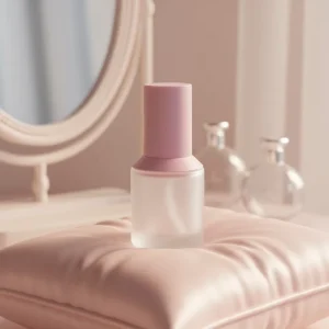 Frosted Glass Cosmetic Bottle with Pink Mid section Screw Cap for Face Cream and Skincare Serums 30 ml