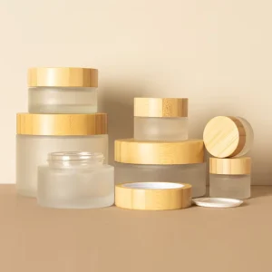Frosted Glass Cream Jar With Natural Bamboo Lid 30ml for Face Cream Packaging Screw Cap Sealing Type