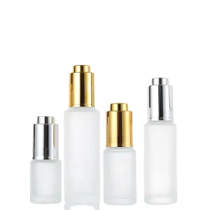 Frosted Glass Dropper Bottle Push Button Serum Dropper Bottle Flat Shoulder Press Pump Gold Cap Essential Oil Bottles