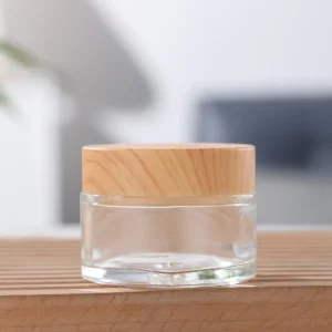 Frosted Glass Jars with Lids for Cosmetic Wood Grain Lid Glass 5-100g Clear Cosmetics Bottle for Eye Cream Face Cream