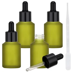 Frosted Green Glass Pipette Bottles Custom Logo Matte Leakproof Empty 30ml 1oz