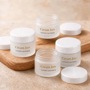 Frosted Matte Glass Cream Jar for Cosmetic Packaging 5g 30g 50g 200g Empty Skincare Jars with Gold Lid