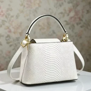 Genuine Leather Zipper Closure Crossbody Tote Handbag with Poly cotton Lining