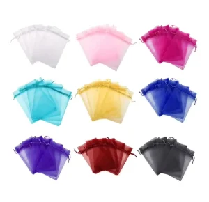 Gift Packing Organza Drawstring Bag Party Wedding Organza Drawstring Fan Bag Small Pink Organza Pouch