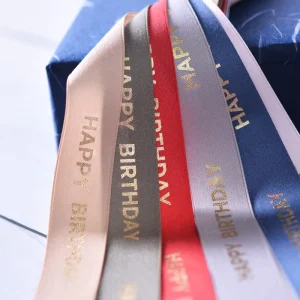 Gift Satin Custom Ribbon with Logo for Gift Packaging Box Printed Gold