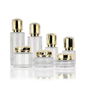 Glass Cosmetic Bottle Set 40ml 100ml 120ml with Gold Cap 30g 50g Clear Cosmetic Hair Set Bottles for Skincare