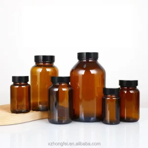 Glass HF-890 Custom 100-400ml Glass Jars Empty Pill Bottles Vitamins Medical Amber Screw Cap Screen Printed