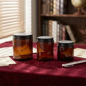 Glass Jar for Candle Brown Amber Glass Bottle With Black Aluminum Lids 50ml 100ml 200ml
