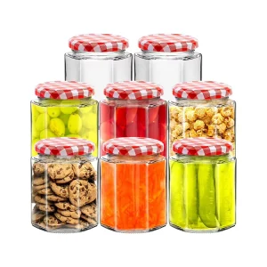 Glass Jar for Honey Clear Glass Hexagon Jar 9oz Hexagonal Spice Honey Mason Jar for Chili Spice Jelly Storage