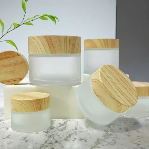 Glass Jars 30ml 50g 100g 150g Clear Frosted Screen Print Cosmetic for Skin Care Cream & Lotion Bamboo Lid