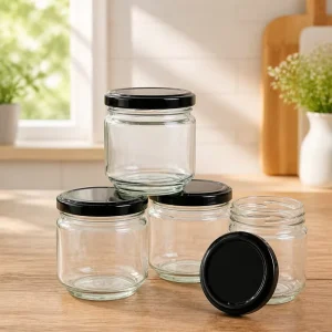 Glass Jars with Lids 50ml 80ml 100ml 150ml 200ml 280ml 500ml 730ml Round Glass Jars with Black Metal Lids for Storage Food Honey