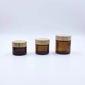 Glass Jars with Lids for Cosmetic Bamboo Lid Glass 5-100g Amber Cosmetics Bottle for Eye Cream Face Cream