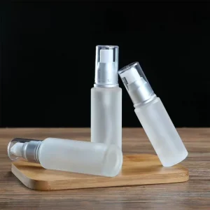 Glass Lotion Bottle with Pump 20ml 30ml 40ml 50ml 60ml 80ml 100ml Screw Cap Cylinder Shape in Transparent and Frosted Color