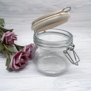 Glass Sealed Storage Jars for Coffee and Nuts Petal Decorated Containers with One Piece Wooden Lids
