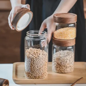 Glass Storage Jars Set with Bamboo Lid Clear Glass Food Container for Kitchen