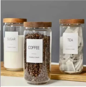 Glass Storage Jars for Kitchen Utensils Round Borosilicate Glass Jar with Wooden Lid