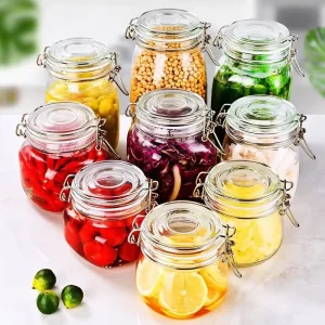 Glass Storage Mason Jar 500ml 750ml 1000ml 1500ml Cookie Pickles Kitchen Food Storage Glass Jar with Clip Lid