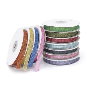 Glitter 1cm Solid Color Gift Ribbon Metallic Sand Ribbon