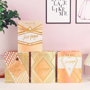 Gold Color Printed JUST FOR YOU Ivory Card Paper Gift Bags With Rope Handles For Shopping Promotion Gifts&Crafts Packaging