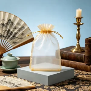 Gold Recyclable Eco Friendly Soft Organza Bags Jewelry Pouches Drawstring Cosmetic Bags for Wedding Favors & Gifts Shopping