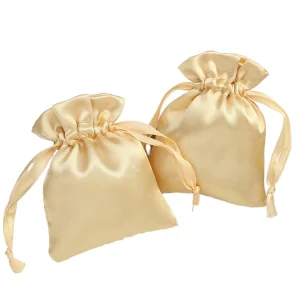 Gold Satin Drawstring Pouch Dust Bag Jewelry Packaging for Elegant Container Storage