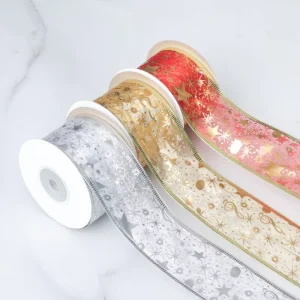 Gold Silver Foil Double Layer Lighted Organza Ribbon Christmas Tree Decoration Bow Flower and Gift Packaging