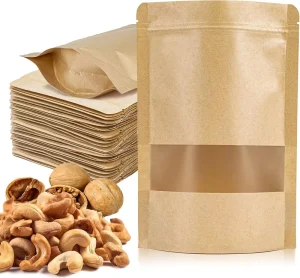 Good Quality Brown Ktaft Paper Ziplock Stand up Doy Pack Pouch with Frosted Window