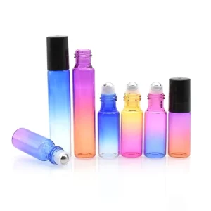 Gradient Color Glass Roll Bottles With Steel Balls 5ml 10ml Glass Leak Proof Essential Oil Perfume Subpackaging Bottle