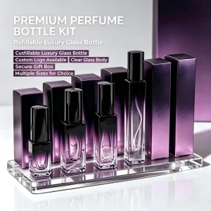 Gradually Changing Color Square Perfume Glass Spray Bottle High End Style Small Sample Liquid Packaging Screw Cap OURUIKE Brand