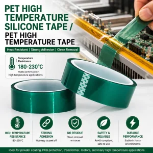 Green PET High Temperature Heat Resistant Eco Friendly Silicone Tape Die Cut Adhesive for PCB Masking Powder Coating Electronics