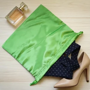 Green Satin Dust Clothes Shopping Bag Custom Logo Printed Hair Drier Shoe Hangover Kit Packing Pouch Silk Satin Bag